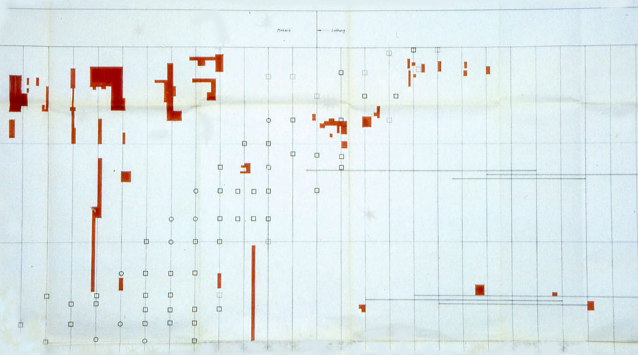 Abb. 19 Revisionsplan mit den auf der konkav gekrümmten Fassade des Beethovensaales reprofilierten Flächen